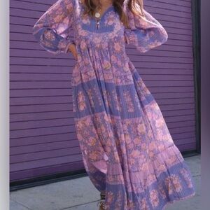 Spell & the Gypsy Collective Juniper Boho Maxi Dress Long Sleeve Purple S EUC!!
